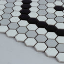 Perfection 1" Hexagon Different Pattern Porcelain Tile, Matte Finished Floor & Wall Tile - Varies Sqft - White, Black and Gray