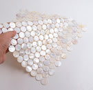 0.8" x 0.8" Mother of Pearl Seashell Penny Round Mosaic Sheet - 10.78 Square Feet Per Carton - Arctic Breeze