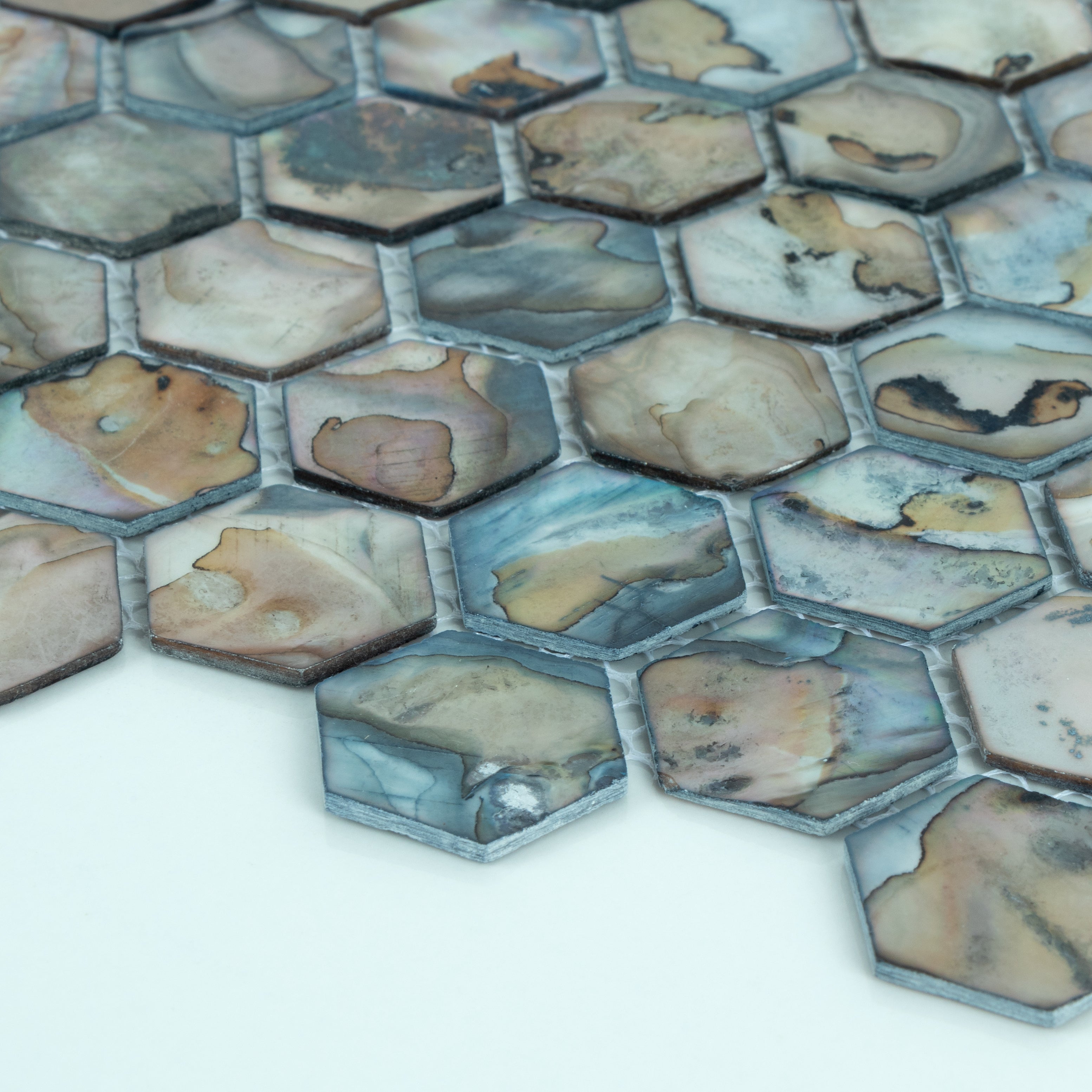 1" Hexagon Mother of Pearl Seashell Mosaic Sheet - 9.9 Sqft Per Carton