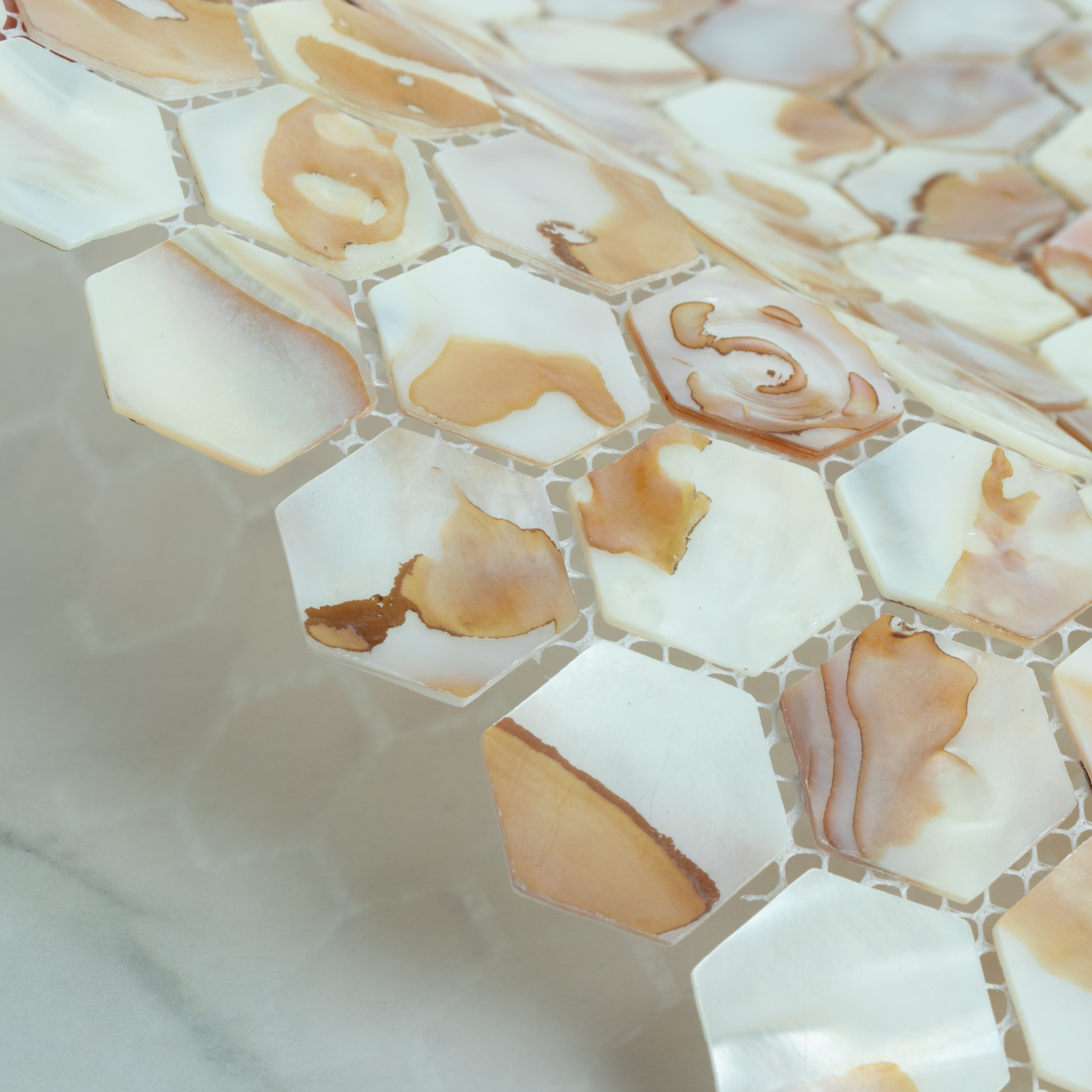 1" Hexagon Mother of Pearl Seashell Mosaic Sheet - 9.9 Sqft Per Carton