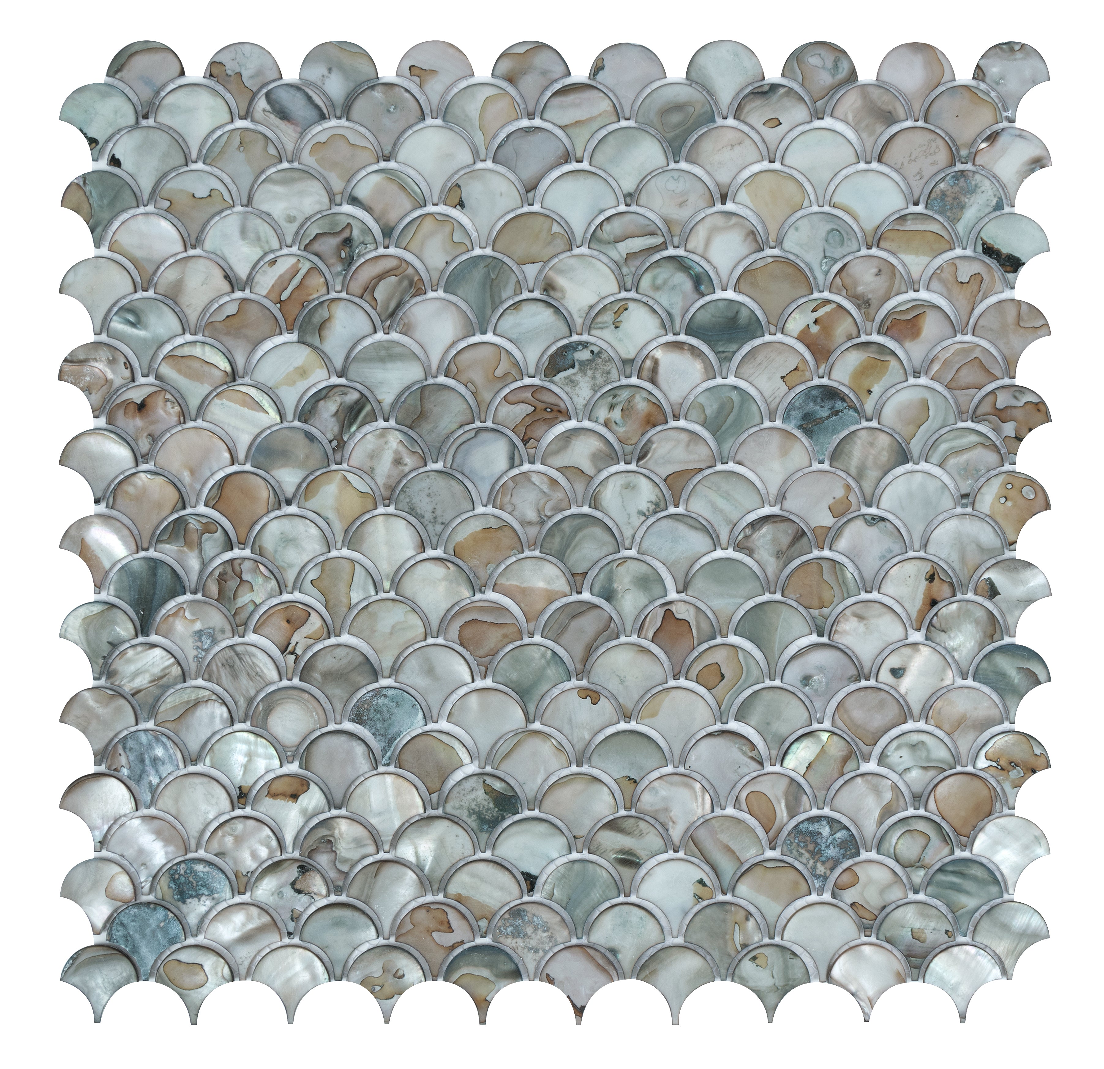 1" x 1" Mother of Pearl Seashell Fish Scale Mosaic Sheet - 10.65 Sqft Per Carton