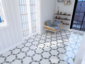 Perfection 1" Penny Round Flower Pattern Porcelain Tile, Matte Finished Floor & Wall Tile -  7.38 Sqft