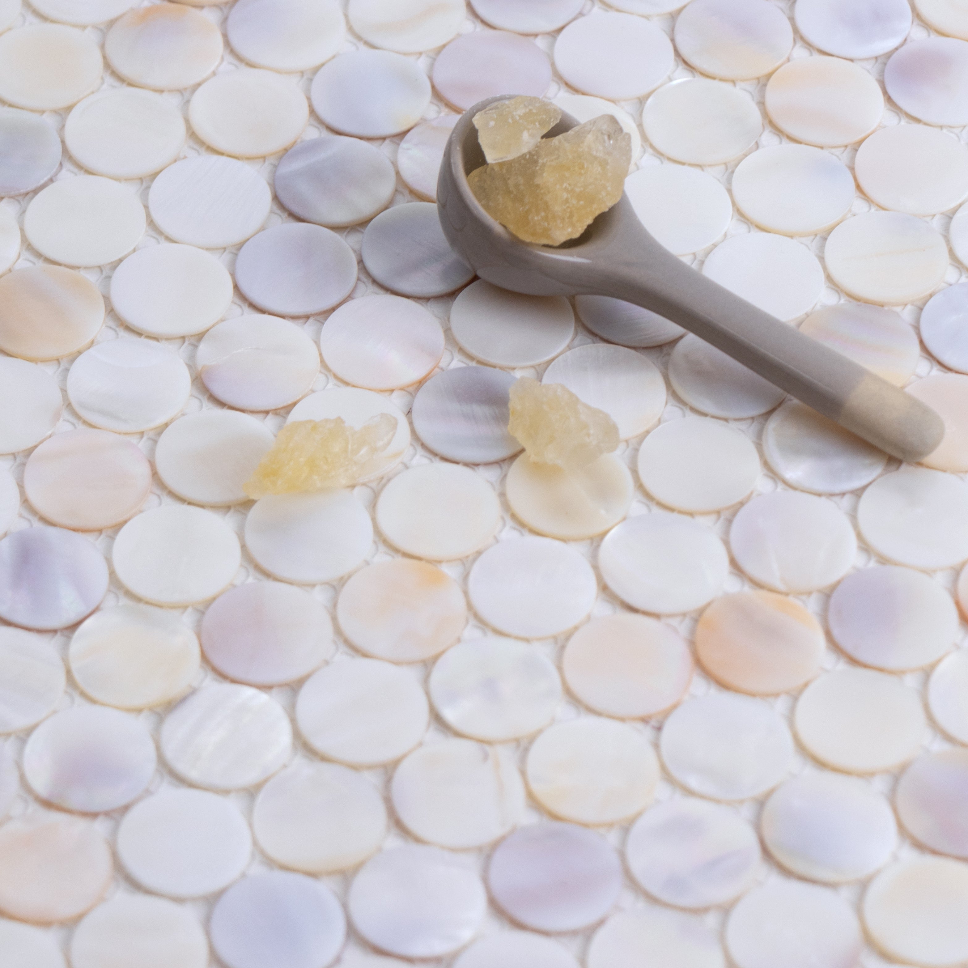 0.8" x 0.8" Mother of Pearl Seashell Penny Round Mosaic Sheet - 10.78 Square Feet Per Carton - Arctic Breeze