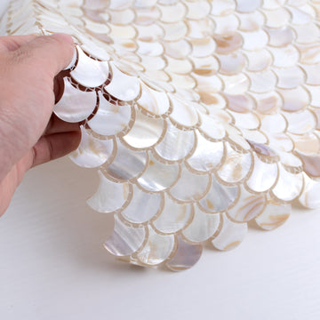 Mother Of Pearl Polished Scallop Iridescent Shell Mosaic, 12x12x5/64