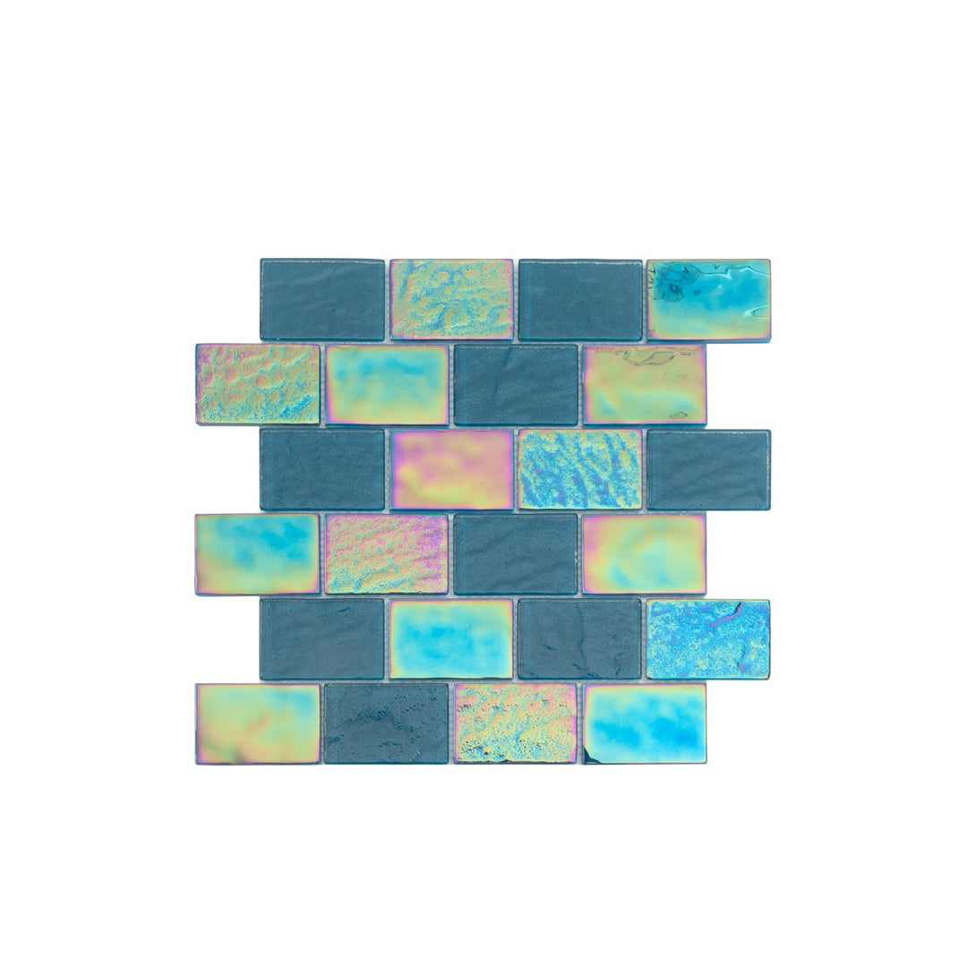 Pacific Turquoise Square Pattern Glass Mosaic
