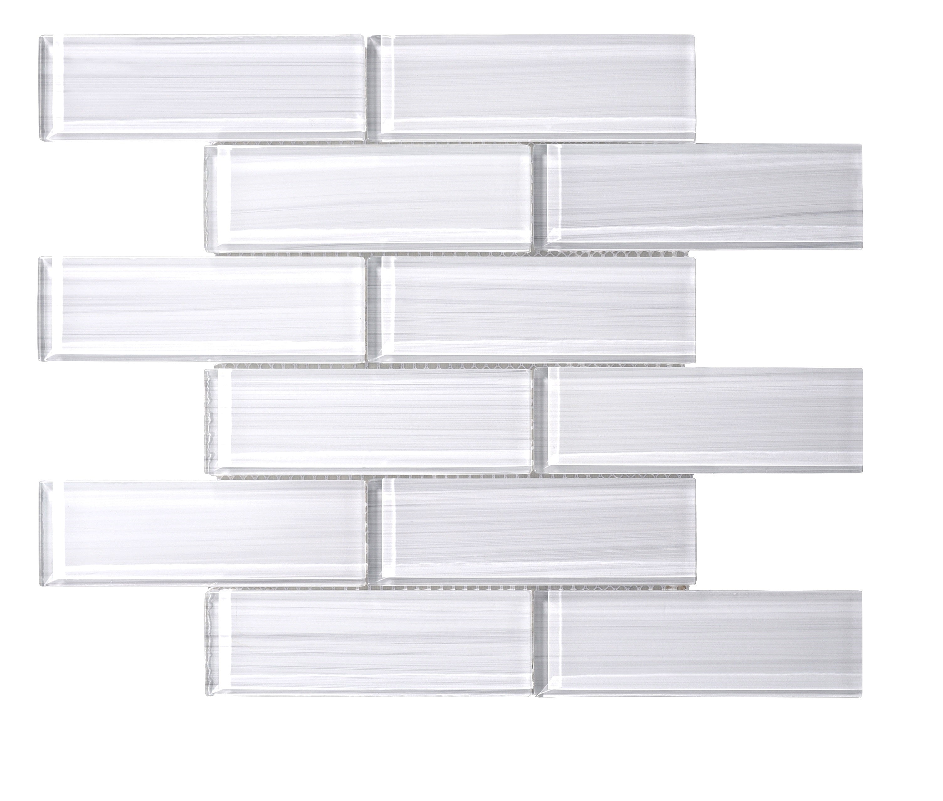 Hand Painted 2" x 6" Glass Mosaic Subway Tile, Backsplash for Kitchen and Bathroom - 5 Square Feet Per Carton - Hand Painted Super White
