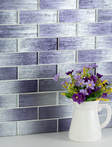 75 Purple Kitchen with Glass Tile Backsplash Ideas You'll Love