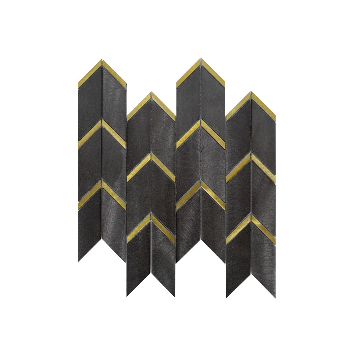 Twilight Mixed Size Aluminum Chevron Mosaic Wall Tile in Chrome and Gold - 11 Square Feet Per Carton