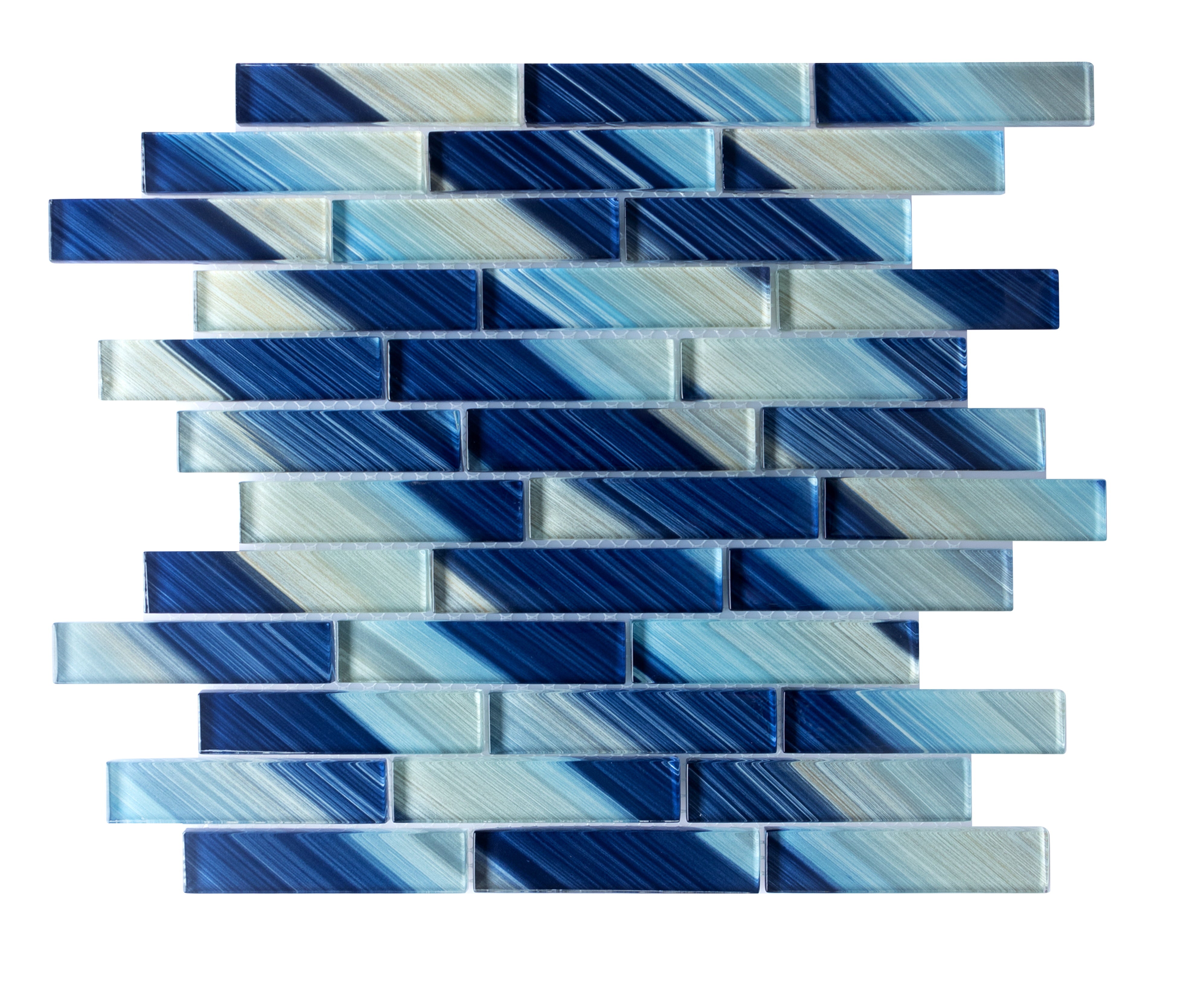 Hand Painted Offset 1" x 4" Glass Mosaic Tile, Backsplash for Kitchen and Bathroom - 5 Square Feet Per Carton